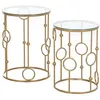 Image de Tables gigognes lot de 2 tables basses rondes design style art déco Ø 41 et Ø 36 cm métal doré verre trempé 5 mm