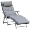 Image de Bain de soleil pliable transat inclinable 7 positions chaise longue grand confort avec matelas + accoudoirs métal époxy textilène polyester gris