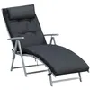 Image de Bain de soleil pliable transat inclinable 7 positions chaise longue grand confort avec matelas + accoudoirs métal époxy textilène polyester noir