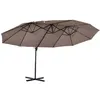 Image de Parasol déporté grande taille XXL inclinable dim. 4,4L x 2,7l x 2,5H m piètement en acier inclus polyester marron
