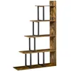 Image de Étagère bibliothèque séparateur de pièce style industriel en escalier 5 étagères dim. 102L x 30l x 160H cm acier noir panneaux particules aspect vieux bois chêne