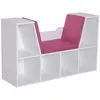 Image de Bibliothèque banc 2 en 1 design contemporain 6 casiers 3 coussins fournis 102L x 30l x 61H cm blanc rose