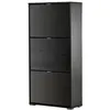 Image de Meuble à chaussures 3 portes abattantes 3 compartiments MDF noir laqué