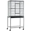 Image de PawHut Cage à Oiseaux Portable avec 4 Mangeoires et 4 Perchoirs Pratique 81 x 48 x 163 cm Noir et Gris