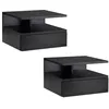 Image de Lot de 2 tables de chevet murales - lot de 2 tables de nuit - tiroir coulissant, niche et plateau - panneau particules noir