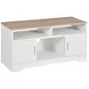 Image de Meuble TV Banc TV en Bois Grand Espace de Rangement avec 2 Compartiments Ouverts 2 Armoires à Porte Une Armoire Ouverte 105 x 40 x 52 cm Blanc