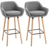 Image de Tabourets de bar design scandinave - lot de 2 tabourets de bar grand confort avec repose-pieds et accoudoirs - bois de hêtre lin gris chiné