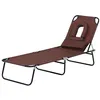 Image de Bain de soleil pliable transat inclinable 4 positions chaise longue de lecture 3 coussins fournis marron
