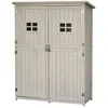 Image de Armoire de jardin dim. 128L x 50l x 164H cm 2 étagères 2 portes 2 fenêtres toit bitumé étanche bois massif pin pré-huilé gris
