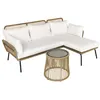 Image de Salon de jardin d'angle 4 pers. style colonial table basse coussins grand confort inclus résine tressée beige