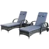 Image de Lot de 2 bains de soleil inclinables tout confort avec table d'appoint résine tressée gris