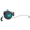 Image de Dévidoir mural enrouleur automatique pivotant 180° tuyau 15 + 1,4 m avec lance arrosage support mural intégré turquoise gris