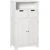 Image de Meuble bas de salle de bain multi-rangements grande niche 2 tiroirs placard double porte avec étagère MDF blanc