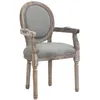 Image de Chaise de salle à manger chaise de salon médaillon style Louis XVI bois massif patiné sculpté tissu lin gris