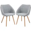 Image de Chaises de visiteur design scandinave - lot de 2 chaises - pieds effilés bois hêtre - assise dossier accoudoirs ergonomiques lin gris