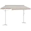 Image de Store double pente manuel rétractable inclinaison réglable acier époxy blanc polyester imperméabilisé anti-UV beige dim. 3L x 2,95l x 2,6H m