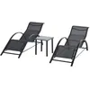 Image de Lot de 2 bains de soleil design contemporain table basse plateau verre trempé métal époxy textilène noir