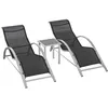 Image de Lot de 2 bains de soleil design contemporain table basse plateau verre trempé métal époxy textilène gris foncé