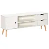 Image de Meuble TV style scandinave placard 2 niches 2 tiroirs passe-fils panneaux particules blanc bois pin