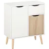 Image de HOMCOM Meuble de rangement design scandinave 2 placards tiroir coulissant pieds bois massif pin panneaux particules blanc chêne clair