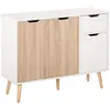 Image de Buffet design scandinave 2 placards tiroir coulissant pieds bois massif pin panneaux particules blanc chêne clair