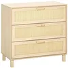 Image de Commode 3 tiroirs cannage en rotin dim. 80L x 40l x 80H cm MDF aspect bois clair