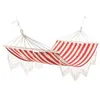 Image de Hamac de voyage portable style hippie chic toile de hamac dim. 2L x 1l m coton polyester rouge crème rayé