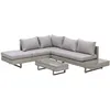 Image de Ensemble salon de jardin d'angle 5 places design contemporain coussins déhoussables table basse acier époxy résine tressée grise