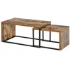 Image de Lot de 2 tables basses gigognes design industriel encastrable dim. grande table 90L x 48l x 42H cm métal noir aspect vieux bois