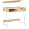 Image de Bureau secrétaire bureau informatique style néo-rétro tiroir niche étagère métal blanc aspect chêne clair