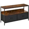 Image de Meuble TV bas sur pieds style industriel 2 tiroirs tissu gris acier MDF noir bois vieilli