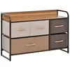 Image de Commode meuble de rangement 5 tiroirs en tissu 87,5 x 29 x 58 cm Marron et beige