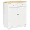 Image de Buffet multi-rangement 2 portes avec étagère réglable 2 tiroirs coulissants MDF plateau bois d'hévéa