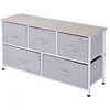 Image de Commode meuble de rangement dim. 100L x 30l x 54H cm 5 tiroirs non-tissés gris structure métal blanc plateau MDF bois clair