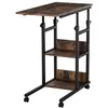 Image de Table de lit/fauteuil - table roulante - hauteur réglable - 2 étagères intégrées - panneaux particules E1 aspect bois métal noir