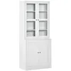 Image de Bibliothèque vitrine multi-rangement - 2 portes verre, 2 portes bois, 4 étagères réglables - MDF blanc