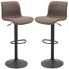 Image de Lot de 2 tabourets de bar Vintage réglable pivotant avec repose-pied PU marron surpiqûre orange