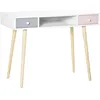 Image de Bureau enfant style scandinave avec tiroir et compartiment de rangement 100L x 48l x 76,5H cm MDF et pin blanc gris et rose