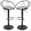 Image de Lot de 2 tabourets de bar design néo-rétro réglable pivotant avec repose-pied métal noir lin gris