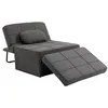 Image de Fauteuil chauffeuse chaise longue pouf 3 en 1 dossier inclinable 5 niveaux repose-pied rabattable châssis métal noir lin gris