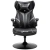 Image de Fauteuil gaming base ronde métal pivotante 360° hauteur réglable tétière accoudoirs relevables PVC gris noir