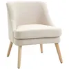 Image de Fauteuil lounge design scandinave pieds effilés bois massif hévéa revêtement tissu polyester aspect lin beige