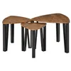 Image de Ensemble de 3 tables basses gigognes encastrables style industriel piètements métal noir en épingle plateaux aspect bois de noyer