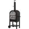 Image de Four à pizza extérieur au charbon de bois - barbecue sur roulettes - four à bois - pierre réfractaire - cheminée, jauge température - acier au carbone noir gris