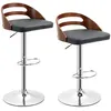 Image de Lot de 2 tabourets de bar design contemporain hauteur d'assise réglable pivotant 360° revêtement synthétique noir dossier ajouré aspect bois