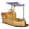 Image de Bac à sable bateau de pirate en bois - voile d'ombrage, coffre rangement, gouvernail - bois sapin pré-huilé