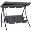 Image de Balancelle de jardin convertible 3 places grand confort inclinaison toit réglable matelas fourni 2L x 1,25l x 1,7H m métal polyester noir anthracite