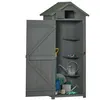 Image de Armoire abri de jardin remise pour outils 3 étagères 2 portes loquets toit pente bitumé 77L x 54l x 179H cm sapin traité gris