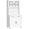 Image de HOMCOM Armoire de cuisine contemporaine multi-rangement 2 placards portes grand tiroir coulissant panneaux MDF blanc