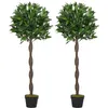 Image de Lauriers artificiels topiaires 1,20H m - lot de 2 lauriers boules artificiels - 741 feuilles réalistes par pied - tronc liane - pot inclus noir vert